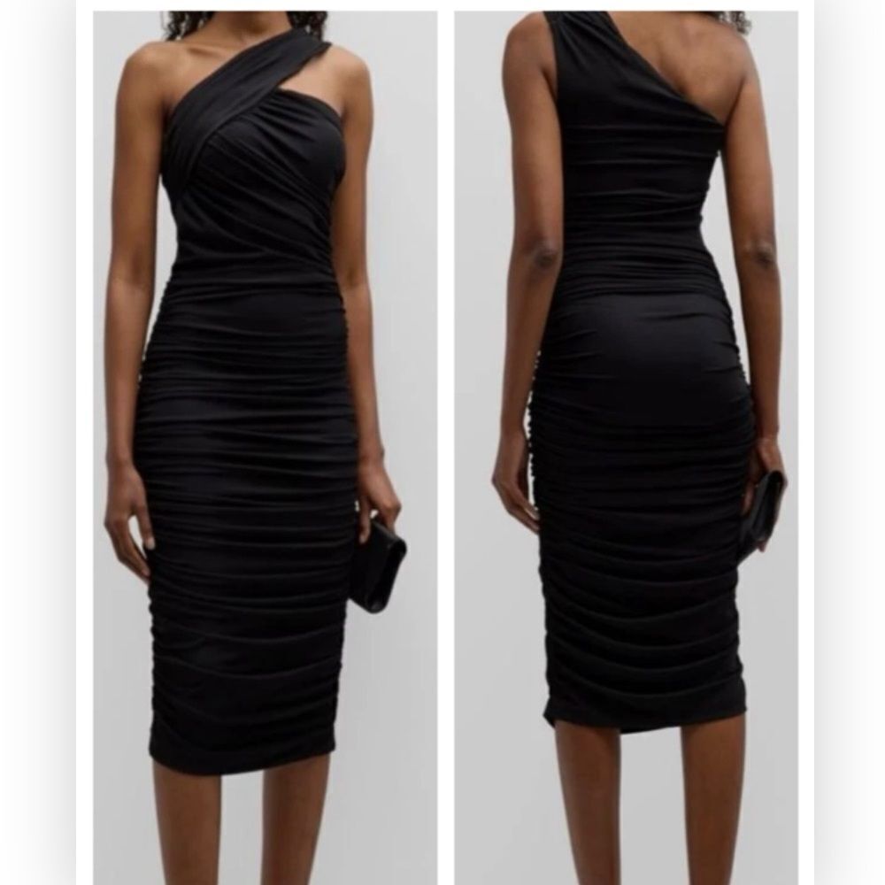 Chiara Boni Black Tazia Ruched 1-Shoulder Bodycon Midi NWT $890